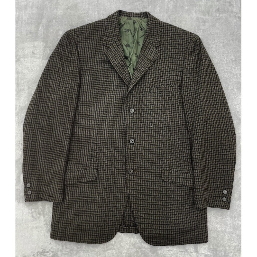 Vintage Kingsridge Houndstooth Wool Blazer Men 42 Brown Black Sport Coat USA